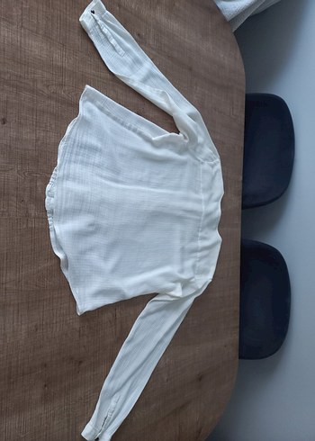 H&M Düğmeli Beyaz Keten Kadın Gömlek - Görsel 6