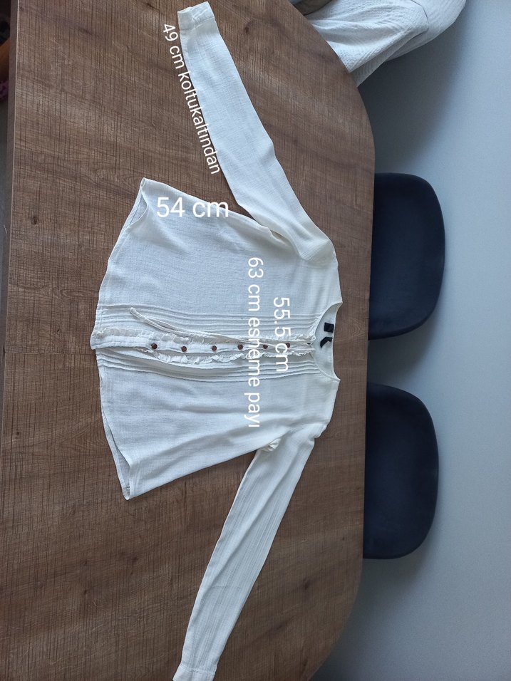 H&M Düğmeli Beyaz Keten Kadın Gömlek - Görsel 4