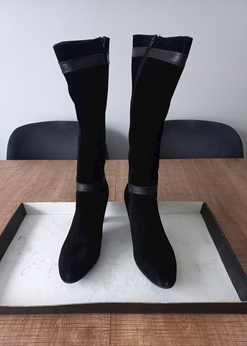 Siyah Süet Stiletto Topuklu Kemerli Çizme - Görsel 3