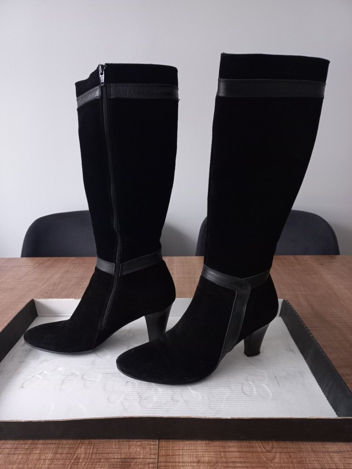 Siyah Süet Stiletto Topuklu Kemerli Çizme - Görsel 2