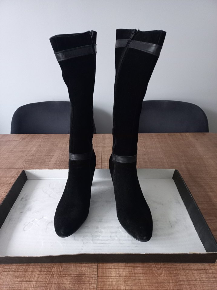 Siyah Süet Stiletto Topuklu Kemerli Çizme - Görsel 3