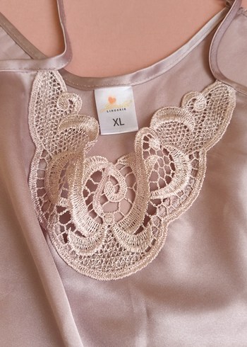 xl Beden ten rengi Renk Bej Mini Dantel Detaylı şoetlu saten takim