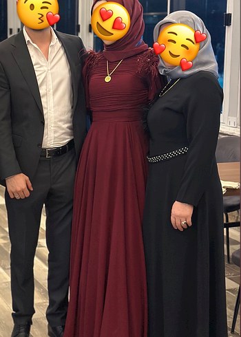 Abiye Bordo Drapeli Uzun Kollu Abiye Elbise