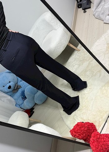 Palament mavisi Kemerli Midi Kumaş Kadın Pantolon - Görsel 4