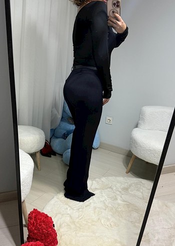 Palament mavisi Kemerli Midi Kumaş Kadın Pantolon - Görsel 2