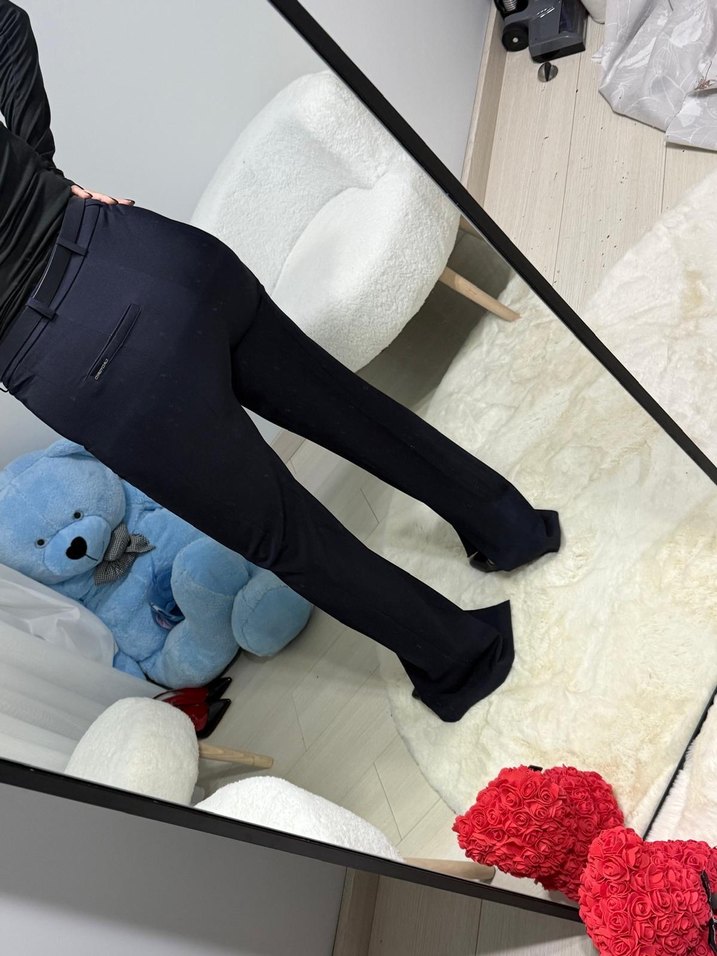 Palament mavisi Kemerli Midi Kumaş Kadın Pantolon - Görsel 4