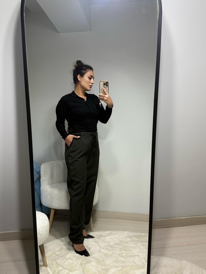 Asker yeşil lastik bel detay - Görsel 4