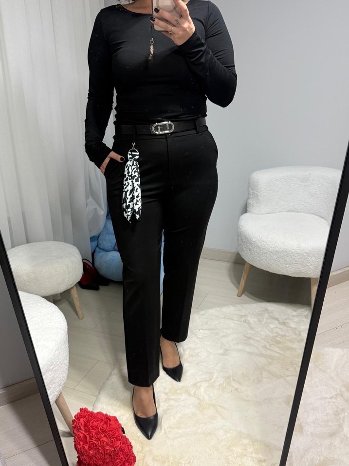 Kadın Siyah Kemerli Pantolon - Görsel 3