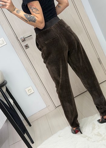 Kahverengi Kadife Kemerli Regular Fit Pantolon - Görsel 4