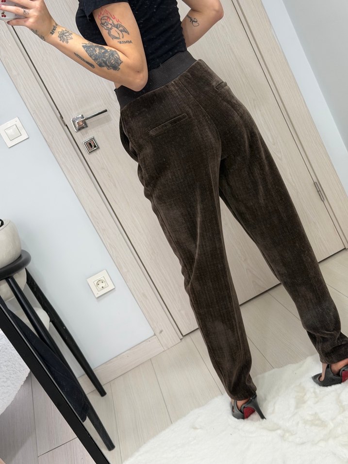 Kahverengi Kadife Kemerli Regular Fit Pantolon - Görsel 4