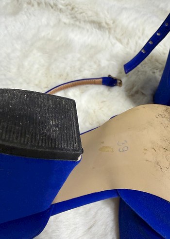 Mavi Süet Kürklü Platform Topuklu Kadın Ayakkabı - Görsel 3