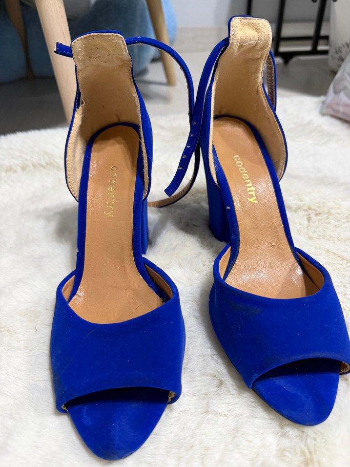 Mavi Süet Kürklü Platform Topuklu Kadın Ayakkabı - Görsel 2