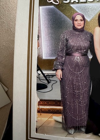 Mor Drapeli Straplez Uzun Abiye Elbise - Görsel 2