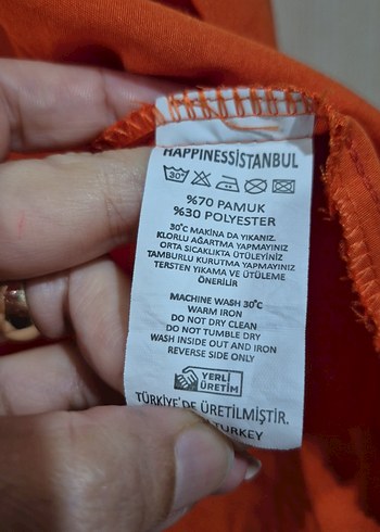 38 Beden Düğmeli Turuncu Kadın Keten Gömlek