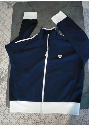 Guess Lacivert Beyaz Detayli Spor Fermuarli Ceket