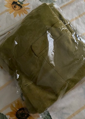 Düğmeli Haki Keten Kadın Blazer Ceket - Görsel 3