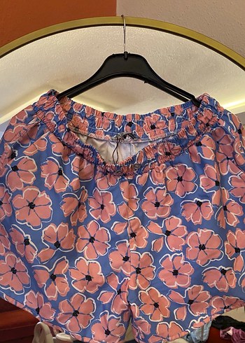 Mavi Pembe Çiçekli Bohem Kadın Şort - Görsel 2