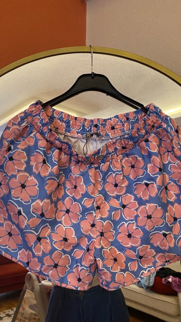 Mavi Pembe Çiçekli Bohem Kadın Şort - Görsel 2