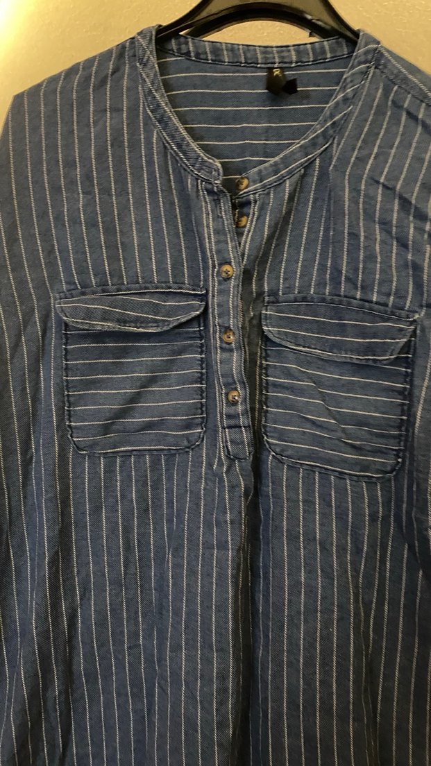 Düğmeli Çizgili  Kot Gömlek - Görsel 3