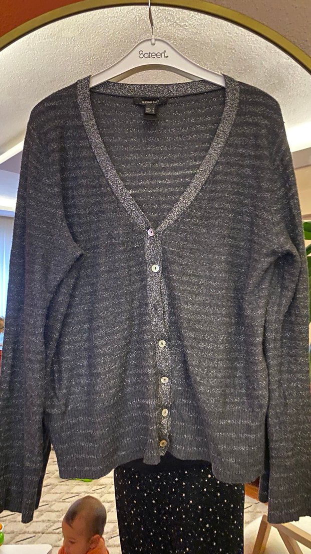 Gri Düğmeli Kadın Hırka - Görsel 2