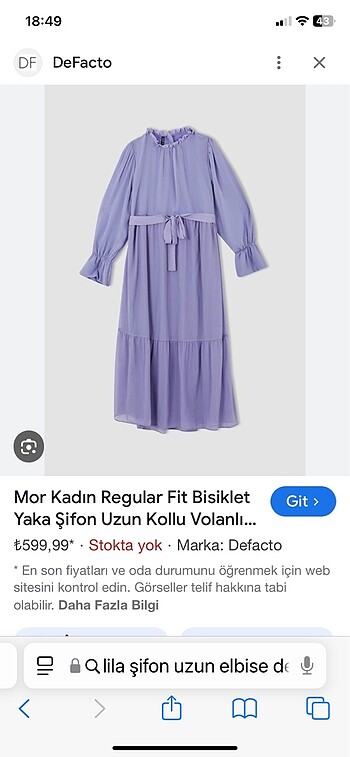 xl Beden mor Renk Lila şifon elbise