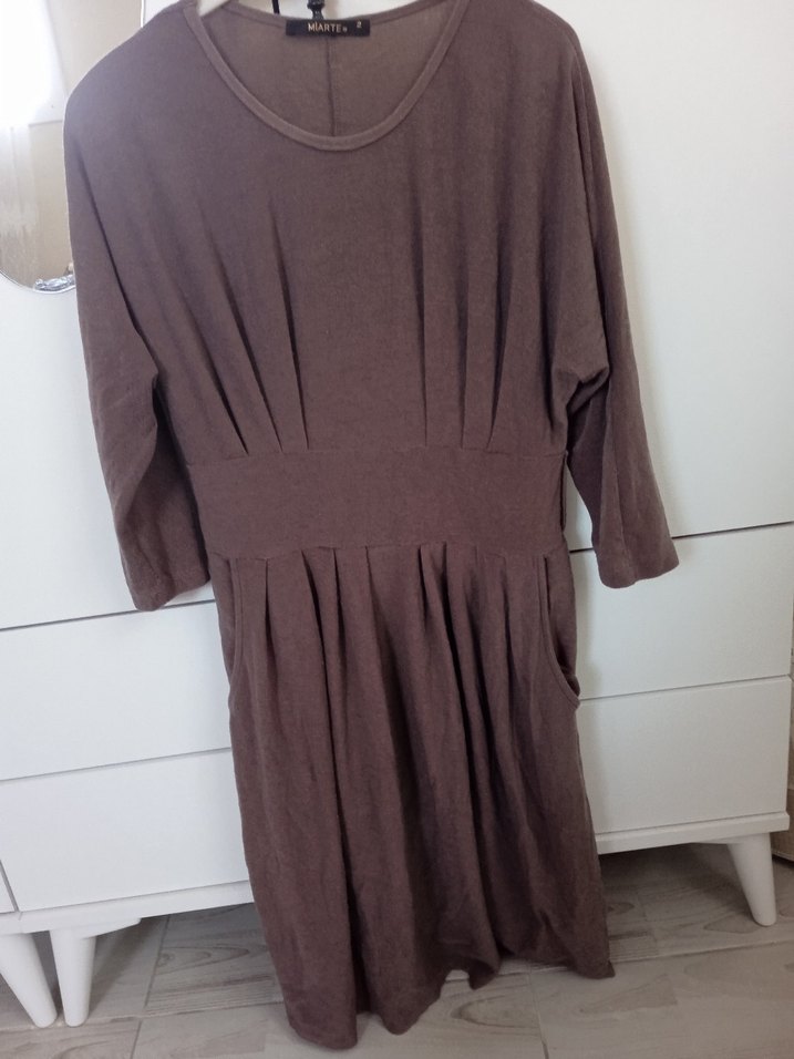 Kahverengi Salaş Hamile Midi Elbise - Görsel 2