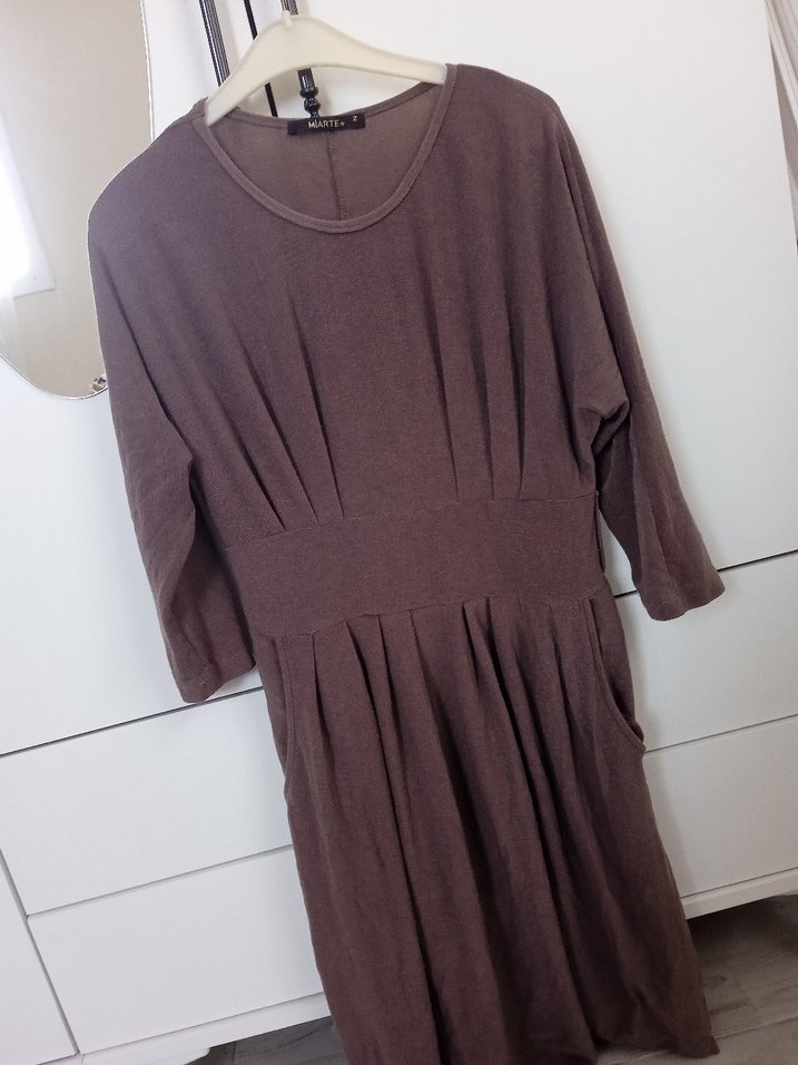 Kahverengi Salaş Hamile Midi Elbise - Görsel 3