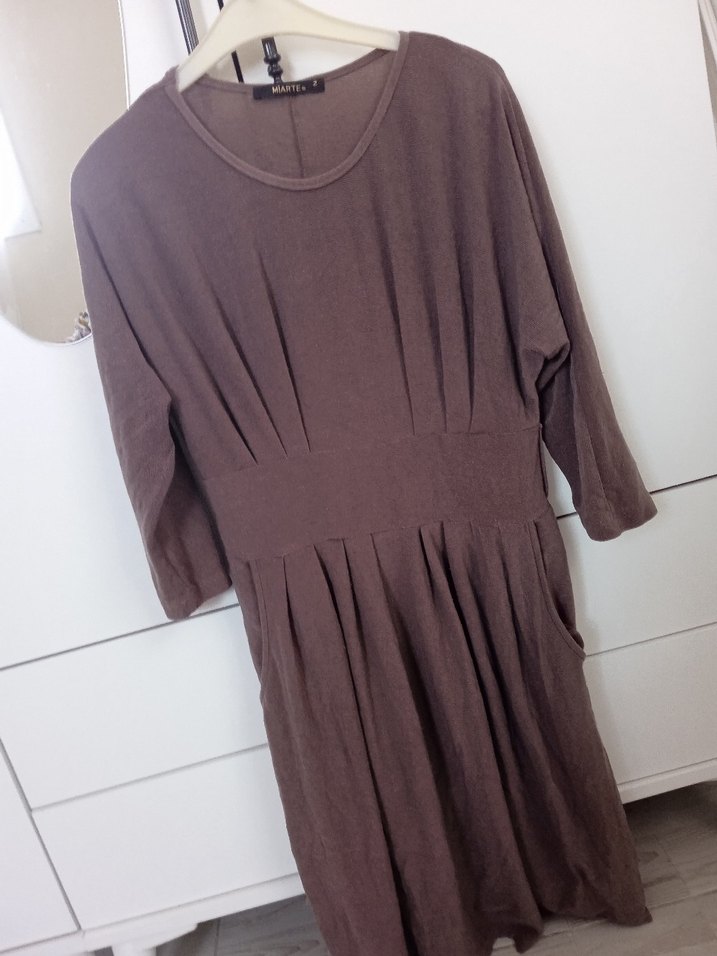 Kahverengi Salaş Hamile Midi Elbise - Görsel 4