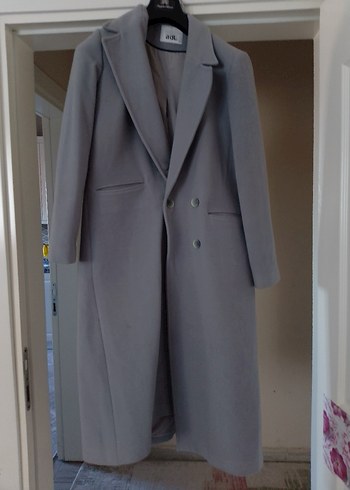 Düğmeli Gri Kadın Uzun Klasik Kaban - Görsel 3