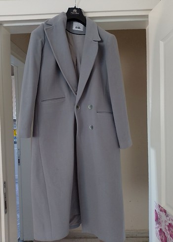 Düğmeli Gri Kadın Uzun Klasik Kaban - Görsel 5