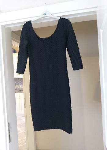 Siyah V Yaka Triko Midi Elbise - Görsel 4