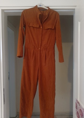 Düğmeli Kahverengi Süet Kadın Tulum - Görsel 2