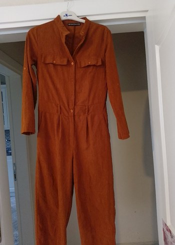 Düğmeli Kahverengi Süet Kadın Tulum - Görsel 3