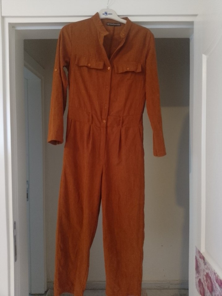 Düğmeli Kahverengi Süet Kadın Tulum - Görsel 2