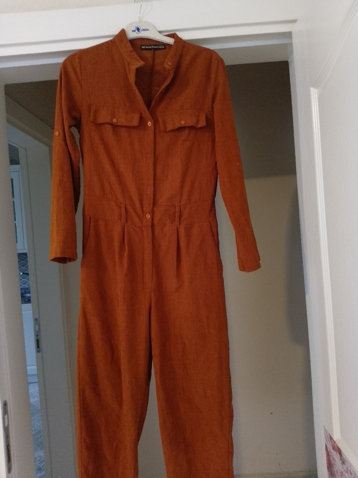 Düğmeli Kahverengi Süet Kadın Tulum - Görsel 3