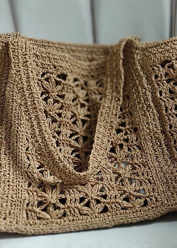 Bej Örgü Bohem Kadın Çantası 
Kağıt İp çanta - Görsel 3