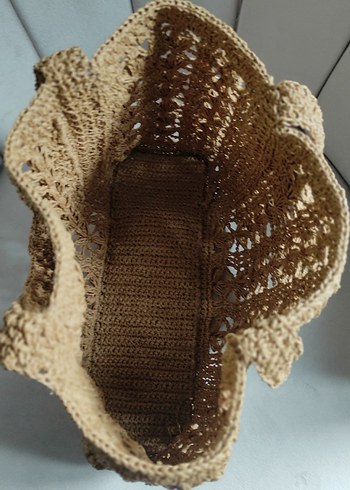 Bej Örgü Bohem Kadın Çantası 
Kağıt İp çanta - Görsel 2