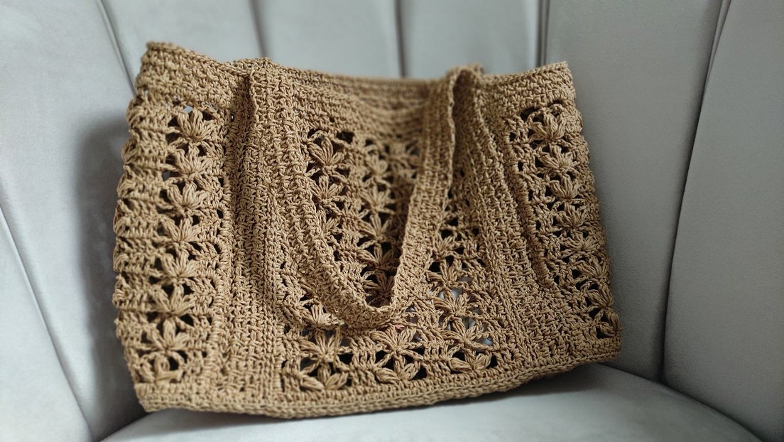 Bej Örgü Bohem Kadın Çantası 
Kağıt İp çanta - Görsel 3