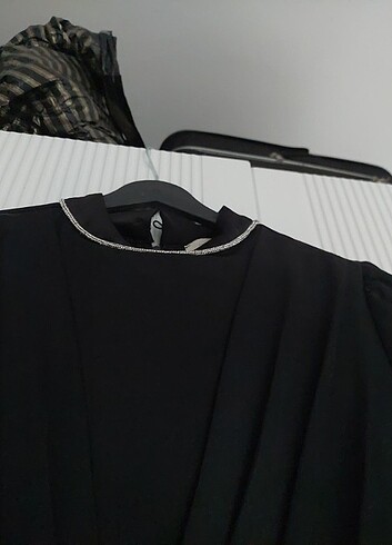Siyah saten elbise - Görsel 6