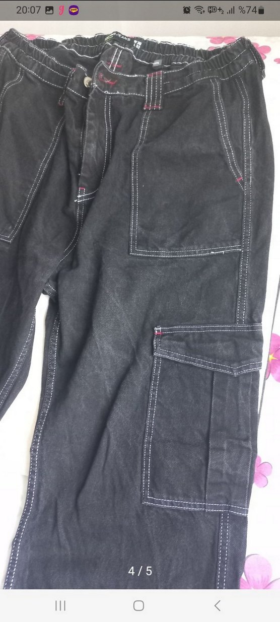 Siyah Bol Kesim Kemerli Kot Pantolon - Görsel 3