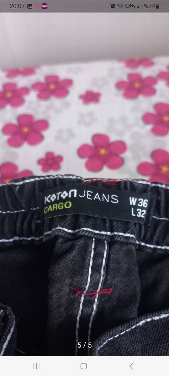 Siyah Bol Kesim Kemerli Kot Pantolon - Görsel 5