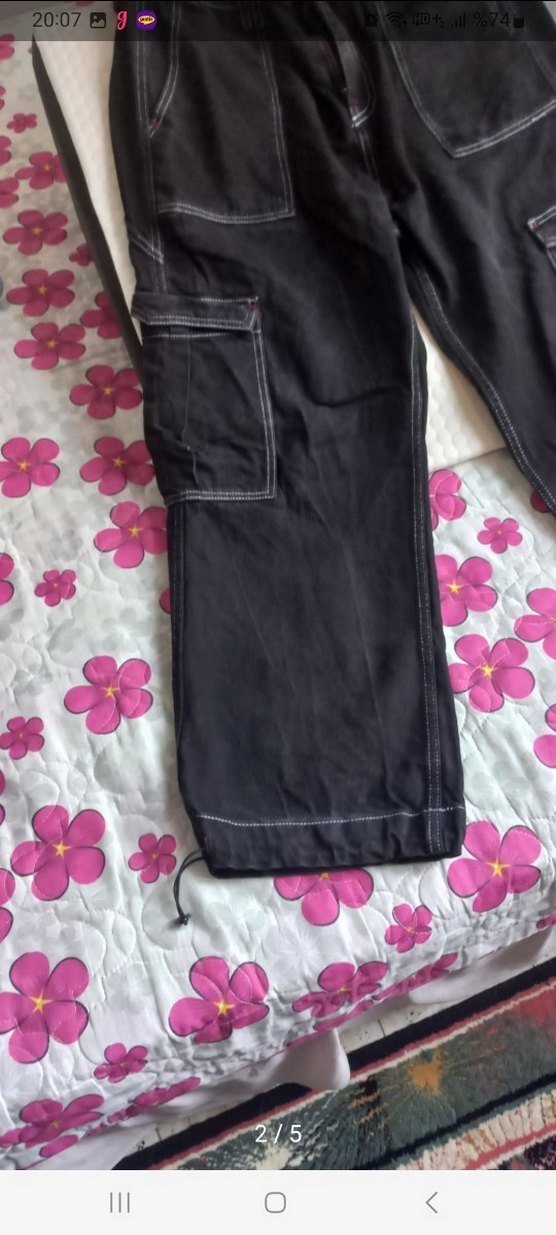 Siyah Bol Kesim Kemerli Kot Pantolon - Görsel 4