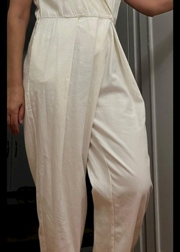 Kadın Beyaz Keten Tulum - Görsel 11
