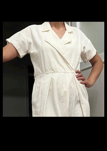 Kadın Beyaz Keten Tulum - Görsel 3