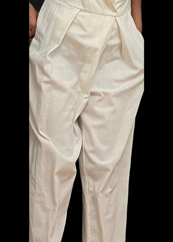 Kadın Beyaz Keten Tulum - Görsel 2