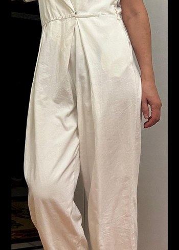 Kadın Beyaz Keten Tulum - Görsel 6