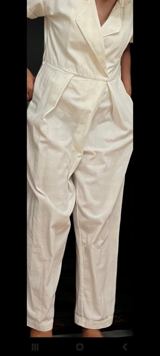 Kadın Beyaz Keten Tulum - Görsel 2