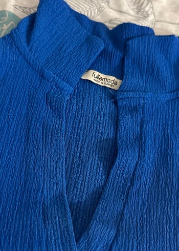 xl Beden mavi Renk Mavi Kısa Kollu Örme Keten Crop Bluz
