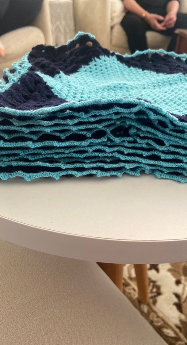 Çocuklar için Mavi Örgü Battaniye 12 adet motif - Görsel 2