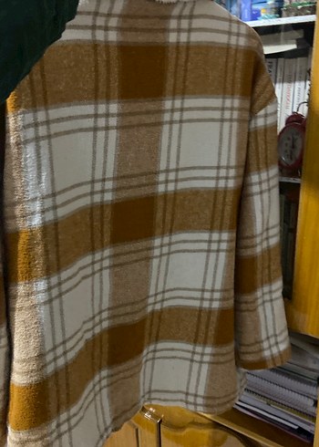 Düğmeli Kahverengi Ekose Kadın Gömlek - Görsel 4